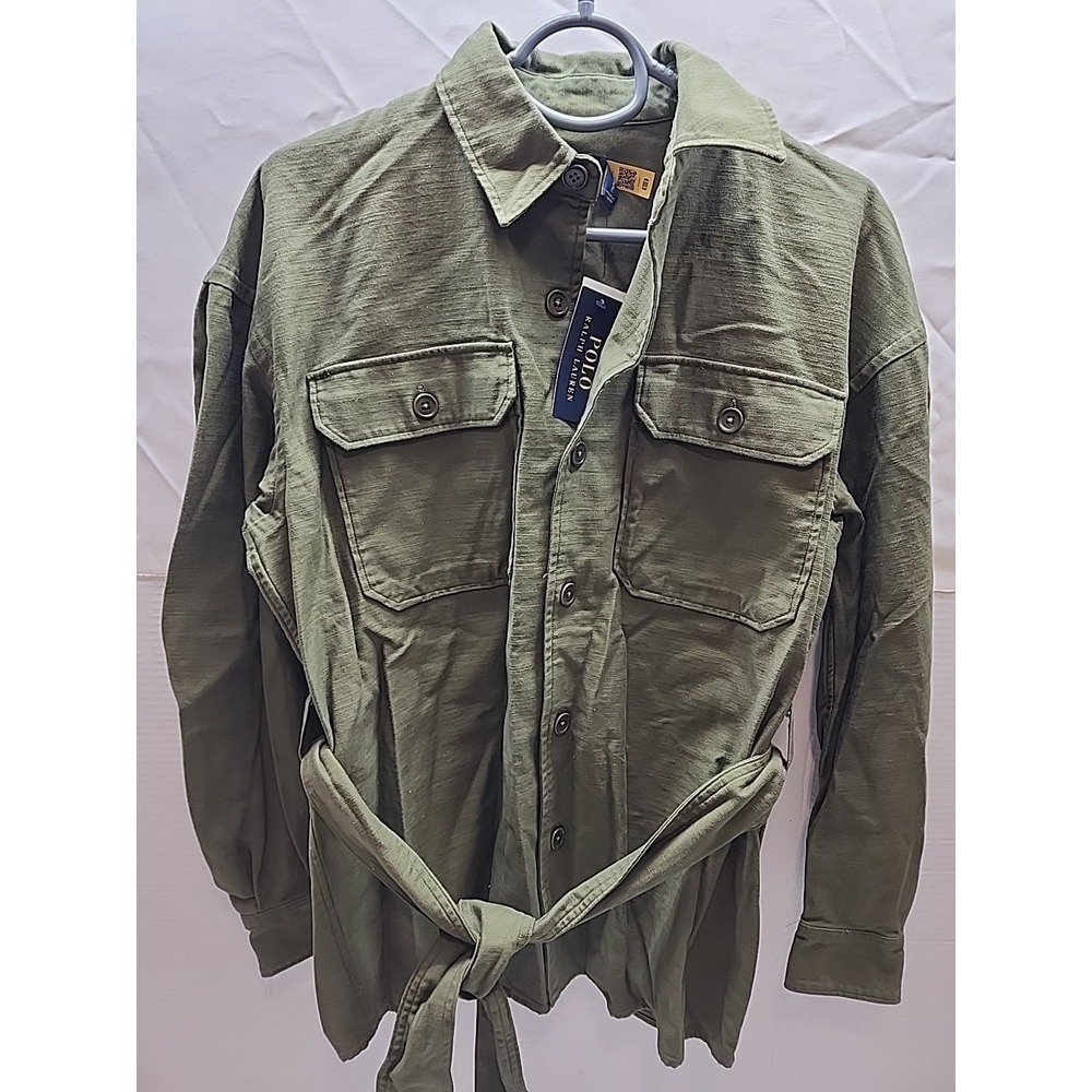POLO‎ RALPH LAUREN Belted Cotton Shirt jacket Olive Green Sz 08 NWT - Picture 2 of 8
